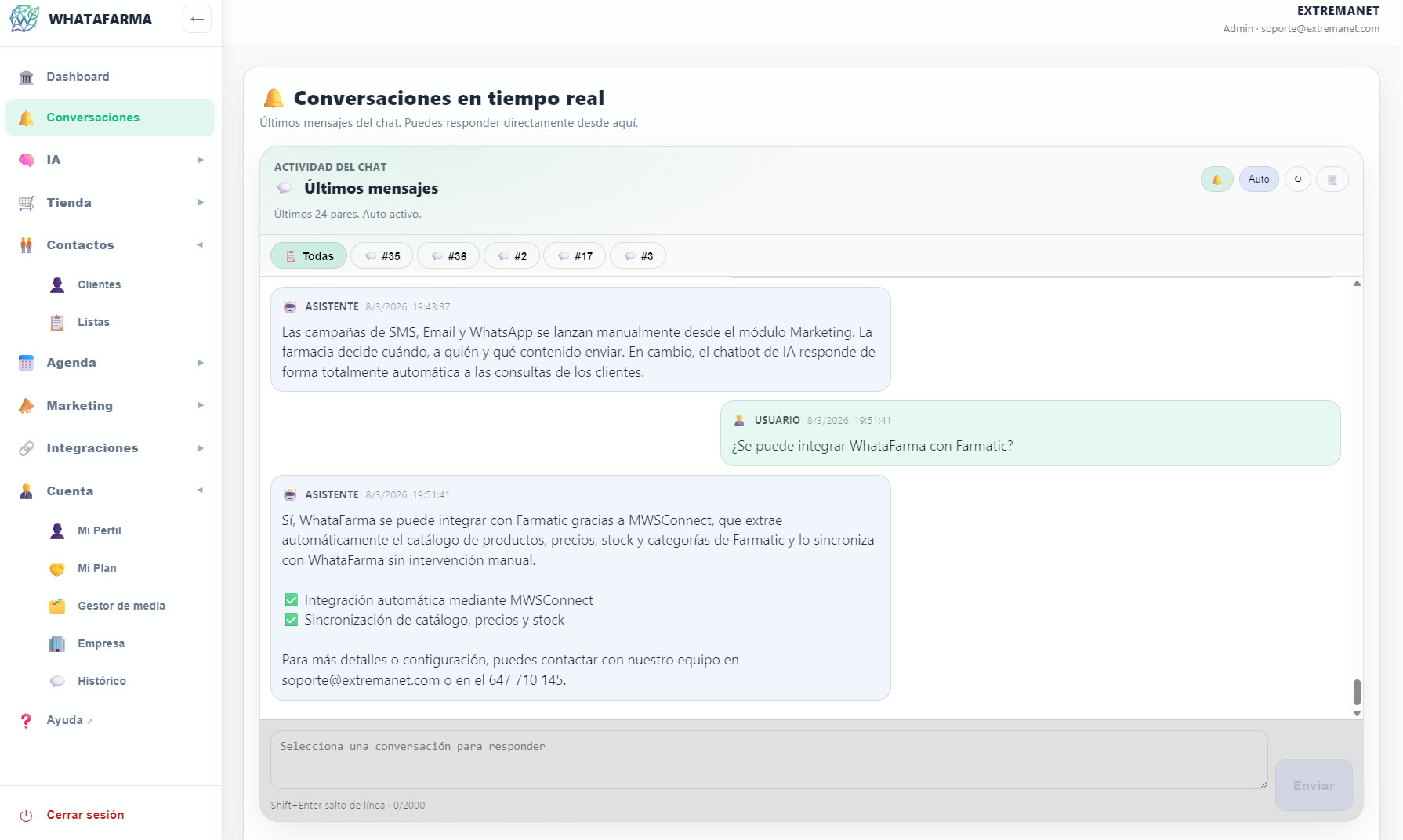 Conversaciones en WhataFarma