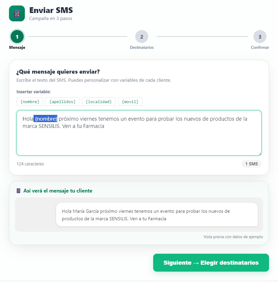 Paso 1: Redactar el mensaje SMS