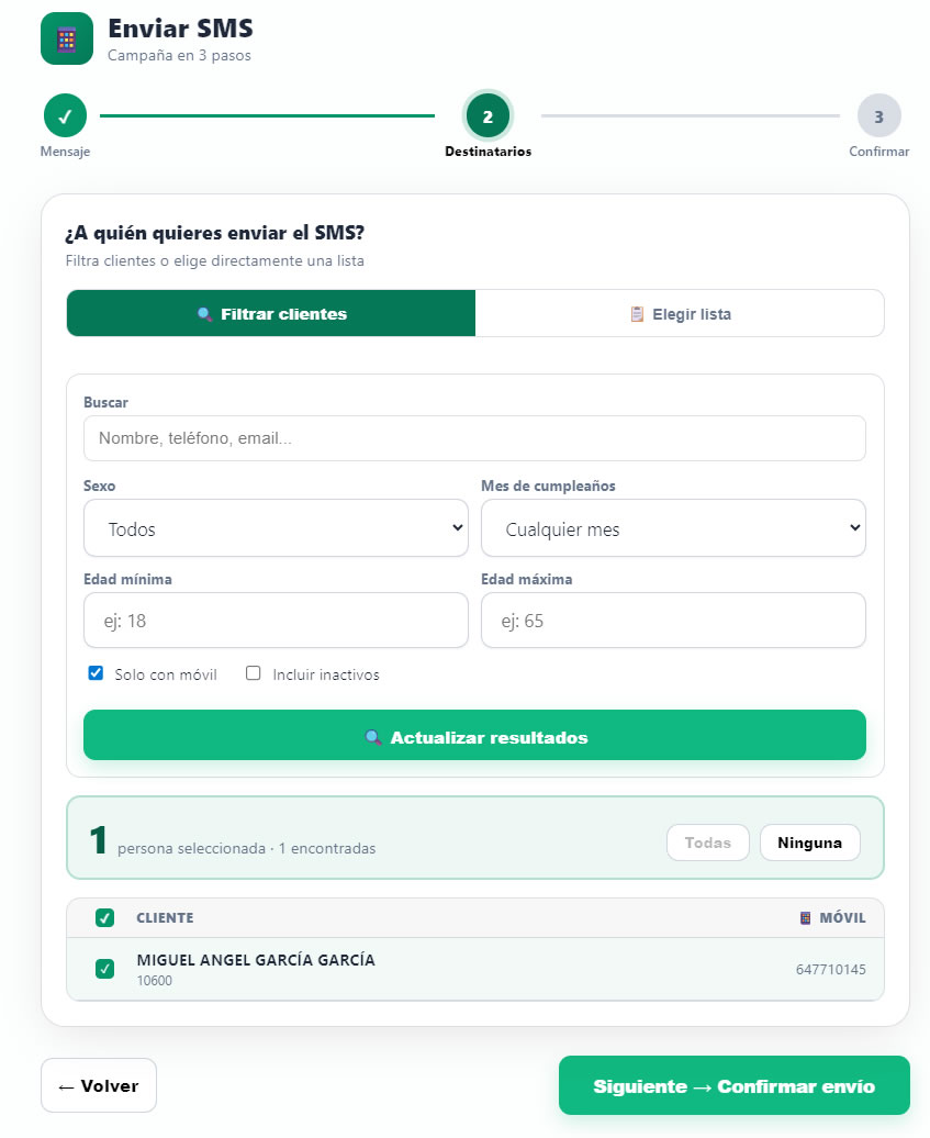 Paso 2: Seleccionar destinatarios